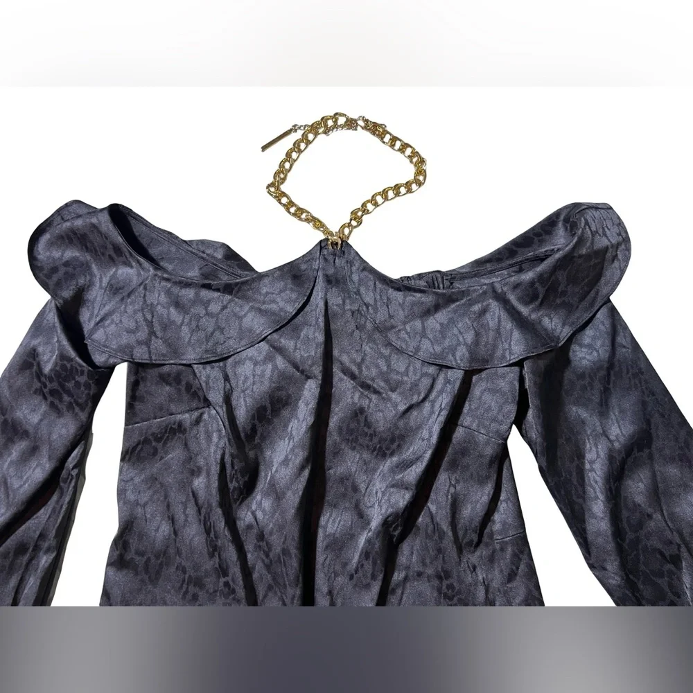 Michael Kors Black Chain Strap Mini Dress women’s XS NWT Jacquard Long Sleeve - Picture 7 of 16